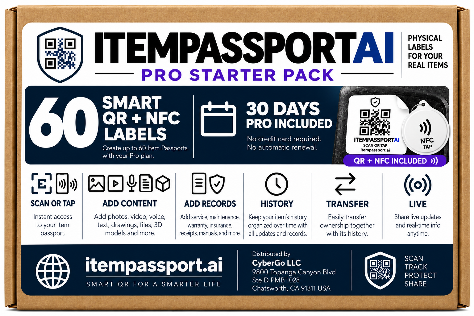 ItemPassportAI Pro QR + NFC Starter Pack